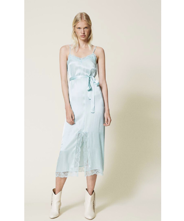 Satin Slip Dress with Lace